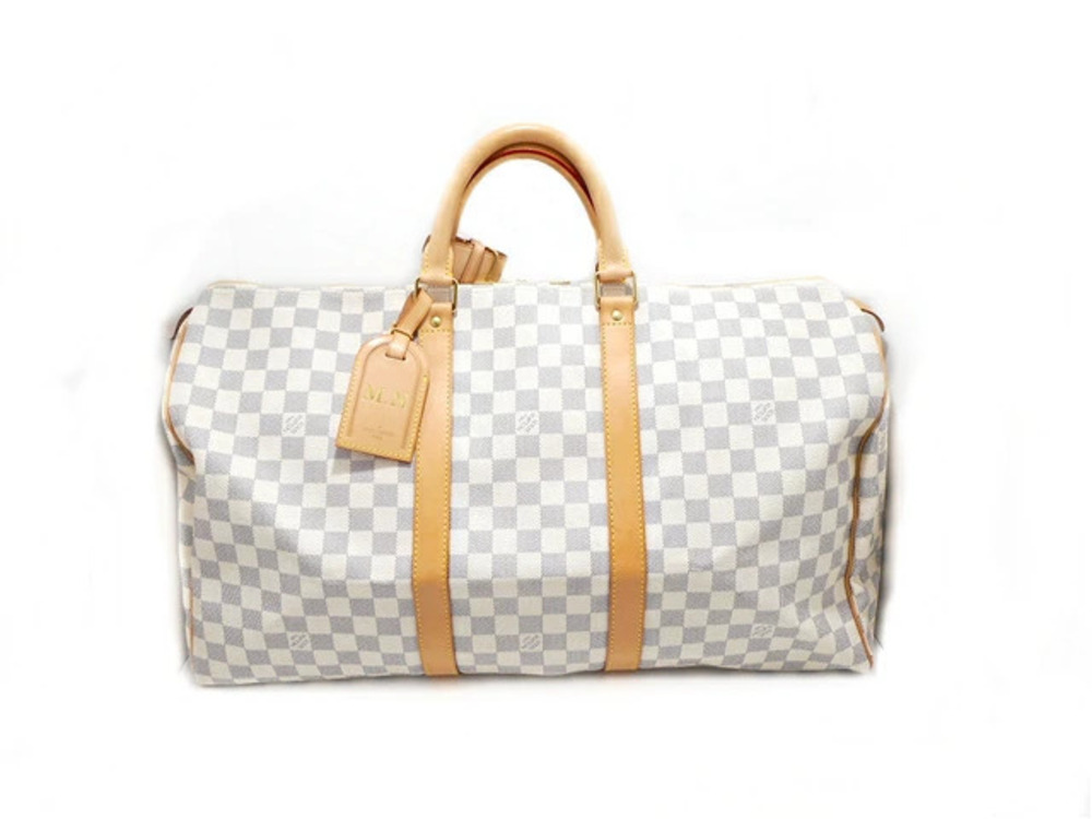 LOUIS VUITTON Keepall Boston Bag Damier Azur White